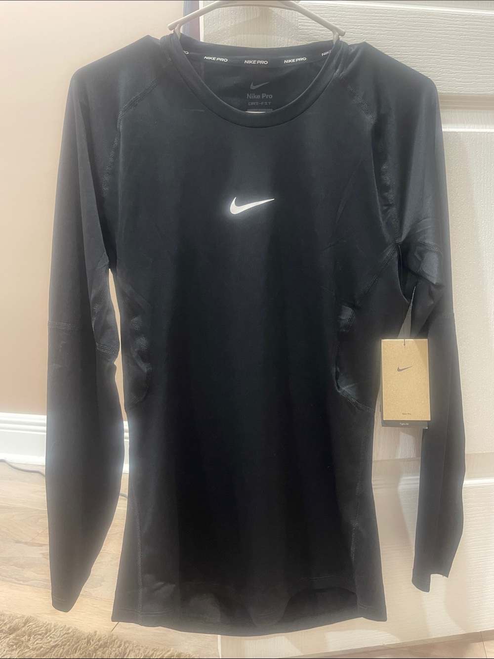 Nike Black Long-Sleeve Pro Compression Top with White Swoosh